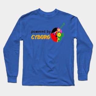 Powered by Cyborg Design on Blue Background Long Sleeve T-Shirt